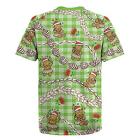 Green Palaka Hawaii Mele Kalikimaka Rugby Jersey Ohia Lehua Shell Leis Funny Gingerbread Santa LT14 - Polynesian Pride