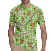 Green Palaka Hawaii Mele Kalikimaka Rugby Jersey Ohia Lehua Shell Leis Funny Gingerbread Santa LT14 - Polynesian Pride
