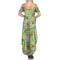 Green Palaka Hawaii Mele Kalikimaka Summer Maxi Dress Ohia Lehua Shell Leis Funny Gingerbread Santa LT14 - Polynesian Pride