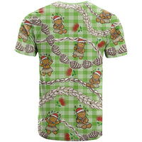 Green Palaka Hawaii Mele Kalikimaka T Shirt Ohia Lehua Shell Leis Funny Gingerbread Santa LT14 - Polynesian Pride