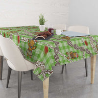 Green Palaka Hawaii Mele Kalikimaka Tablecloth Ohia Lehua Shell Leis Funny Gingerbread Santa - Polynesian Pride