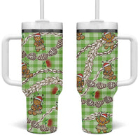 Green Palaka Hawaii Mele Kalikimaka Tumbler With Handle Ohia Lehua Shell Leis Funny Gingerbread Santa - Polynesian Pride