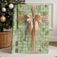 Green Palaka Hawaii Mele Kalikimaka Wrapping Paper Ohia Lehua Shell Leis Funny Gingerbread Santa - Polynesian Pride