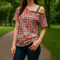 Red Palaka Hawaii Mele Kalikimaka Cross Shoulder Shirt Ohia Lehua Shell Leis Funny Gingerbread Santa - Polynesian Pride