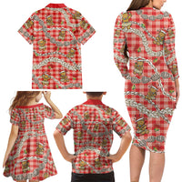 Red Palaka Hawaii Mele Kalikimaka Family Matching Long Sleeve Bodycon Dress and Hawaiian Shirt Ohia Lehua Shell Leis Funny Gingerbread Santa LT14 - Polynesian Pride