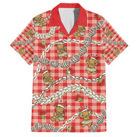 Red Palaka Hawaii Mele Kalikimaka Family Matching Long Sleeve Bodycon Dress and Hawaiian Shirt Ohia Lehua Shell Leis Funny Gingerbread Santa - Polynesian Pride