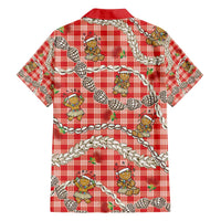 Red Palaka Hawaii Mele Kalikimaka Family Matching Off The Shoulder Long Sleeve Dress and Hawaiian Shirt Ohia Lehua Shell Leis Funny Gingerbread Santa LT14 - Polynesian Pride