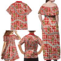 Red Palaka Hawaii Mele Kalikimaka Family Matching Off Shoulder Maxi Dress and Hawaiian Shirt Ohia Lehua Shell Leis Funny Gingerbread Santa LT14 - Polynesian Pride