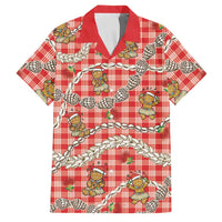 Red Palaka Hawaii Mele Kalikimaka Family Matching Off Shoulder Maxi Dress and Hawaiian Shirt Ohia Lehua Shell Leis Funny Gingerbread Santa LT14 Dad's Shirt - Short Sleeve Red - Polynesian Pride
