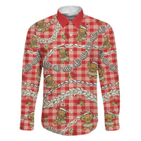 Red Palaka Hawaii Mele Kalikimaka Family Matching Off Shoulder Maxi Dress and Hawaiian Shirt Ohia Lehua Shell Leis Funny Gingerbread Santa LT14 Dad's Shirt - Long Sleeve Red - Polynesian Pride