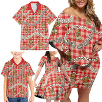 Red Palaka Hawaii Mele Kalikimaka Family Matching Off Shoulder Short Dress and Hawaiian Shirt Ohia Lehua Shell Leis Funny Gingerbread Santa LT14 - Polynesian Pride
