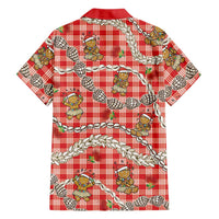 Red Palaka Hawaii Mele Kalikimaka Family Matching Off Shoulder Short Dress and Hawaiian Shirt Ohia Lehua Shell Leis Funny Gingerbread Santa LT14 - Polynesian Pride