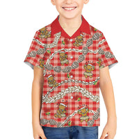 Red Palaka Hawaii Mele Kalikimaka Family Matching Off Shoulder Short Dress and Hawaiian Shirt Ohia Lehua Shell Leis Funny Gingerbread Santa LT14 - Polynesian Pride