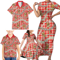 Red Palaka Hawaii Mele Kalikimaka Family Matching Short Sleeve Bodycon Dress and Hawaiian Shirt Ohia Lehua Shell Leis Funny Gingerbread Santa LT14 - Polynesian Pride