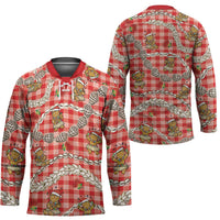 Red Palaka Hawaii Mele Kalikimaka Hockey Jersey Ohia Lehua Shell Leis Funny Gingerbread Santa LT14 - Polynesian Pride