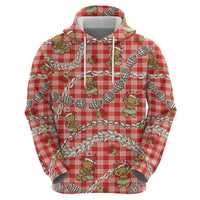 Red Palaka Hawaii Mele Kalikimaka Hoodie Ohia Lehua Shell Leis Funny Gingerbread Santa - Polynesian Pride