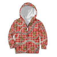 Red Palaka Hawaii Mele Kalikimaka Kid Hoodie Ohia Lehua Shell Leis Funny Gingerbread Santa - Polynesian Pride