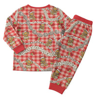 Red Palaka Hawaii Mele Kalikimaka Christmas Pajama Set Ohia Lehua Shell Leis Funny Gingerbread Santa - Polynesian Pride