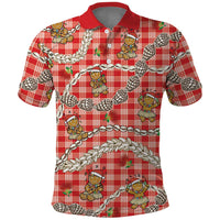 Red Palaka Hawaii Mele Kalikimaka Polo Shirt Ohia Lehua Shell Leis Funny Gingerbread Santa LT14 Red - Polynesian Pride