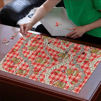 Red Palaka Hawaii Mele Kalikimaka Puzzle Ohia Lehua Shell Leis Funny Gingerbread Santa - Polynesian Pride