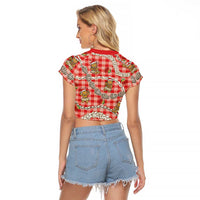 Red Palaka Hawaii Mele Kalikimaka Raglan Cropped T Shirt Ohia Lehua Shell Leis Funny Gingerbread Santa LT14 - Polynesian Pride