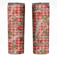 Red Palaka Hawaii Mele Kalikimaka Skinny Tumbler Ohia Lehua Shell Leis Funny Gingerbread Santa - Polynesian Pride
