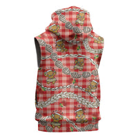 Red Palaka Hawaii Mele Kalikimaka Sleeveless Zip Hoodie Ohia Lehua Shell Leis Funny Gingerbread Santa LT14 - Polynesian Pride
