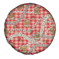 Red Palaka Hawaii Mele Kalikimaka Spare Tire Cover Ohia Lehua Shell Leis Funny Gingerbread Santa - Polynesian Pride