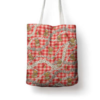 Red Palaka Hawaii Mele Kalikimaka Tote Bag Ohia Lehua Shell Leis Funny Gingerbread Santa - Polynesian Pride