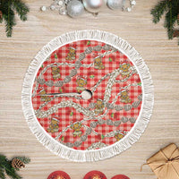 Red Palaka Hawaii Mele Kalikimaka Tree Skirt Ohia Lehua Shell Leis Funny Gingerbread Santa - Polynesian Pride