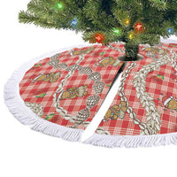 Red Palaka Hawaii Mele Kalikimaka Tree Skirt Ohia Lehua Shell Leis Funny Gingerbread Santa - Polynesian Pride