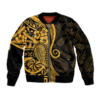 Gold Polynesia Paisley Sleeve Zip Bomber Jacket Polynesian With Tropical Flowers LT14 Unisex Gold - Polynesian Pride