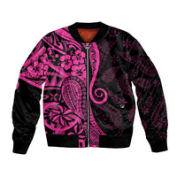 Pink Polynesia Paisley Bomber Jacket Polynesian With Tropical Flowers LT14 Unisex Pink - Polynesian Pride
