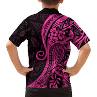 Pink Polynesia Paisley Family Matching Long Sleeve Bodycon Dress and Hawaiian Shirt Polynesian With Tropical Flowers LT14 - Polynesian Pride