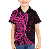 Pink Polynesia Paisley Family Matching Off Shoulder Maxi Dress and Hawaiian Shirt Polynesian With Tropical Flowers LT14 Son's Shirt Pink - Polynesian Pride