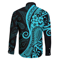 Polynesia Paisley Family Matching Off Shoulder Maxi Dress and Hawaiian Shirt Polynesian With Tropical Flowers - Turquoise LT14 - Polynesian Pride