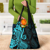 Polynesia Paisley Grocery Bag Polynesian With Tropical Flowers - Turquoise LT14 - Polynesian Pride