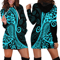 Polynesia Paisley Hoodie Dress Polynesian With Tropical Flowers - Turquoise LT14 - Polynesian Pride