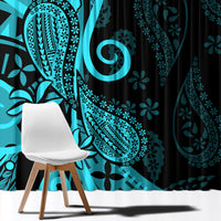 Polynesia Paisley Window Curtain Polynesian With Tropical Flowers - Turquoise LT14 - Polynesian Pride