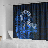 Talofa Samoa Shower Curtain Samoan Kava Bowl Siapo Pattern - Blue LT14 - Polynesian Pride