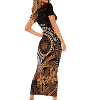 Talofa Samoa Family Matching Short Sleeve Bodycon Dress and Hawaiian Shirt Samoan Kava Bowl Siapo Pattern - Brown LT14 - Polynesian Pride