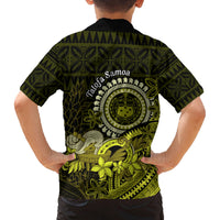 Lime Green Talofa Samoa Family Matching Off Shoulder Short Dress and Hawaiian Shirt Samoan Kava Bowl Siapo Pattern LT14 - Polynesian Pride