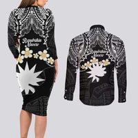 Ekamowir Omo Nauru Couples Matching Long Sleeve Bodycon Dress and Long Sleeve Button Shirt Naoero Twelve-pointed Star Polynesian Tattoo LT14 - Polynesian Pride