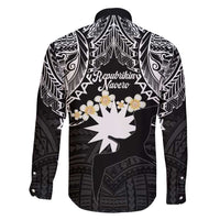 Ekamowir Omo Nauru Family Matching Long Sleeve Bodycon Dress and Hawaiian Shirt Naoero Twelve-pointed Star Polynesian Tattoo