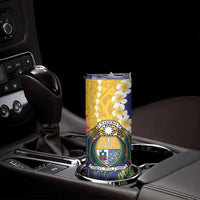 Nauru Independence Day Skinny Tumbler Coat Of Arms With Tropical Flowers LT14 - Polynesian Pride