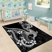 Black Aloha Hawaii Area Rug Polynesian Shark Tattoo With Plumeria - Polynesian Pride