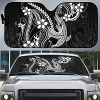 Black Aloha Hawaii Auto Sun Shade Polynesian Shark Tattoo With Plumeria - Polynesian Pride