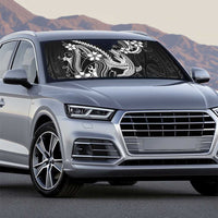 Black Aloha Hawaii Auto Sun Shade Polynesian Shark Tattoo With Plumeria - Polynesian Pride