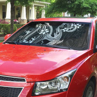 Black Aloha Hawaii Auto Sun Shade Polynesian Shark Tattoo With Plumeria - Polynesian Pride