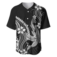 Black Aloha Hawaii Baseball Jersey Polynesian Shark Tattoo With Plumeria - Polynesian Pride